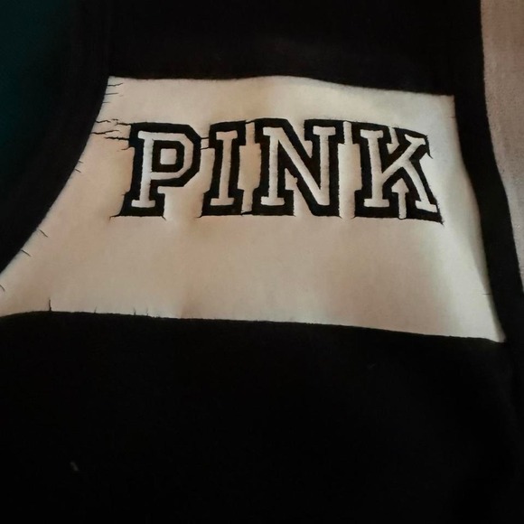 PINK Victoria's Secret Black‎ White Striped Logo Bralette – Size Large - Picture 4 of 7